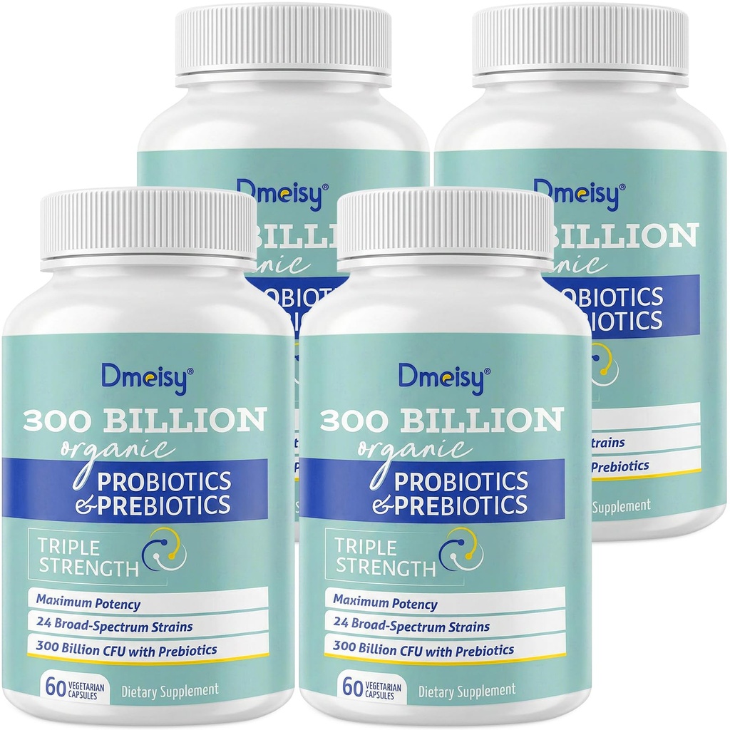Probiotics for Women and Men, 300 Billion CFU 24 Strains Probiotics + 15 Organic Herbs Prebiotics Blend, Shelf Stable Gut Health Supplement for Digestive Immune & Whole-Body Health, 8 Month Supply