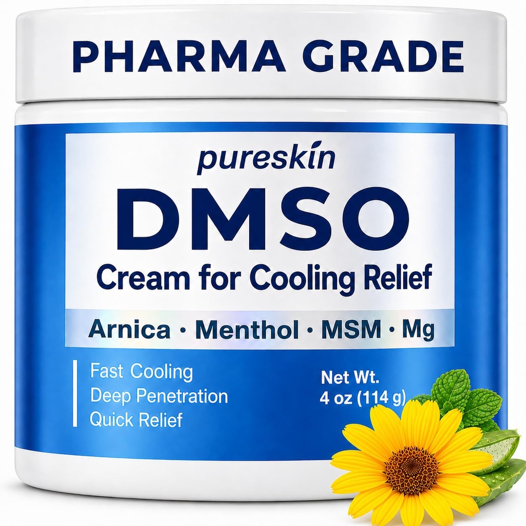 PURESKIN DMSO Cream: Pharmaceutical Grade DMSO Cream for Skin, Joints & Muscles - Daily Cooling and Comforting - Fast-Absorbing Formula with Arnica, Menthol, MSM & Magnesium, Non-Greasy, 4 oz