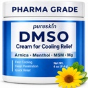 PURESKIN DMSO Cream: Pharmaceutical Grade DMSO Cream for Skin, Joints & Muscles - Daily Cooling and Comforting - Fast-Absorbing Formula with Arnica, Menthol, MSM & Magnesium, Non-Greasy, 4 oz