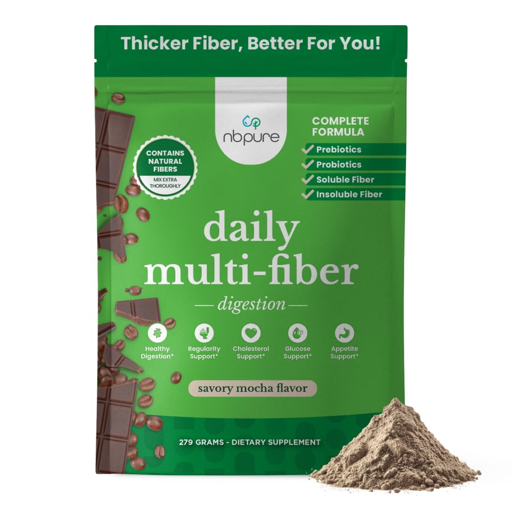 nbpure Daily Multi-Fiber Powder Blend, Savory Mocha (45 Servings) | Supports digestive health, Prebiotic + 4 probiotic strains, Soluble & insoluble fiber, Supports weight management