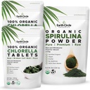 Earth Circle Organics Chlorella 400 Tablets (Pack of 2) and Spirulina Powder 8oz Bundle High Potency Vegan Superfood Supplement Packed with Protein Vitamins & Minerals for Daily Energy and Health