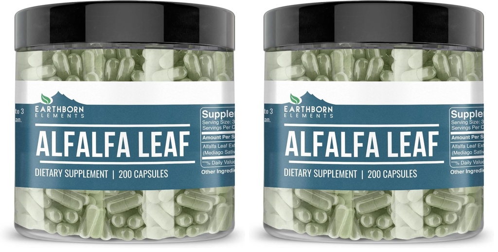 Earthborn Elements Alfalfa Leaf 200 Capsules, Pure & Undiluted, No Additives (Pack of 2)