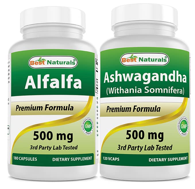 Best Naturals Alfalfa Green Super Food 500 mg & Ashwagandha Extract 500 Mg