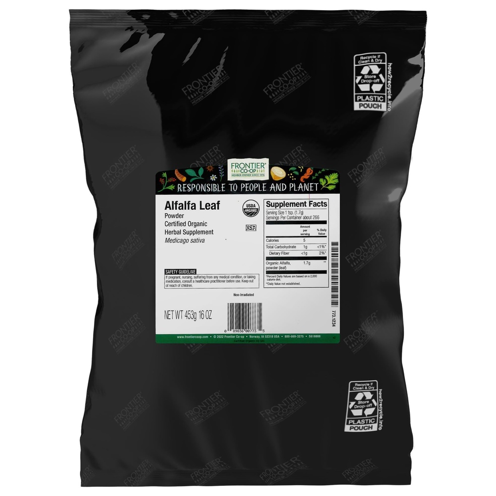 Frontier Co-op Organic Alfalfa Leaf Powder, Certified Organic, Bulk Bag | 16 Ounce (Pack of 1)