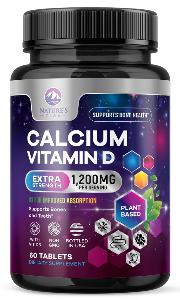 Calcium 1200 mg Per Serving with Vitamin D3 - Bone Health Supplement, Vitamin D & Calcium Supplements for Women & Men - Bone, Teeth & Immune Support, Nature's Calcium Pills, Bottled USA - 60 Tablets