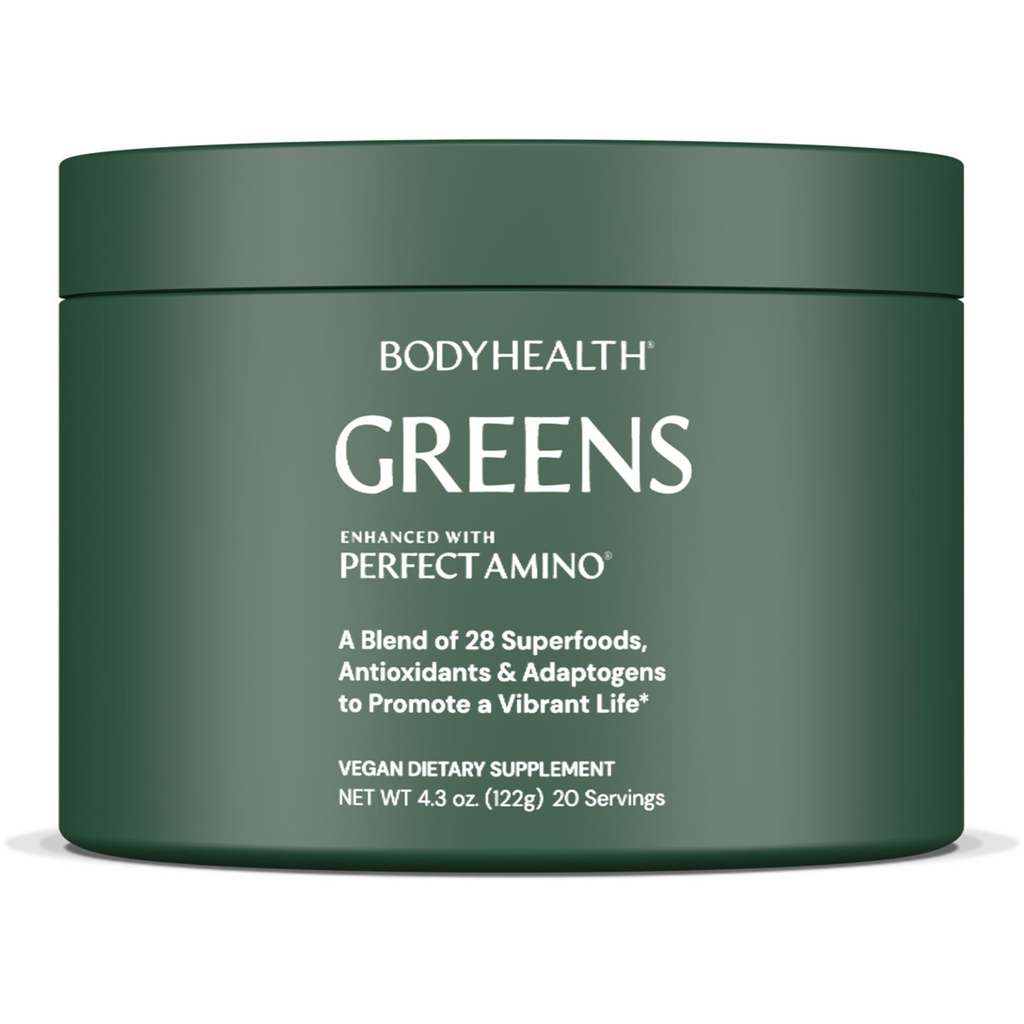 BodyHealth Greens Enhanced with PerfectAmino - Daily Superfood Green Apple Smoothie Powder with Vegetables, Fruit, Antioxidants, Prebiotics, Probiotics, Fiber, and Protein - 20 Servings