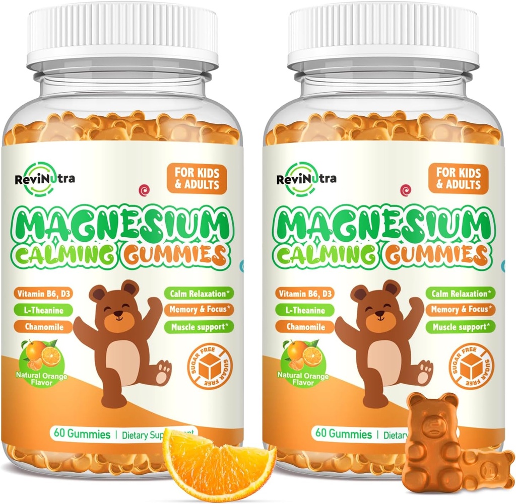 Magnesium Gummies for Kids - Magnesium Glycinate Gummies supplement with L-Theanine, Vitamin B6, D3 for Adults ' Kids, cool Magnesium for sleep, restation, Brain, Bones, Sugar Free Orange 120ct