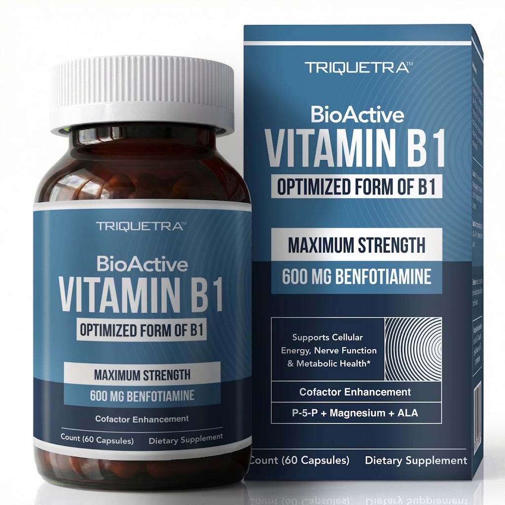 BioActive Vitamin B1 600mg Capsules - Benfotiamine Fat-Soluble Form, Thiamine Supplement for Nerve, Energy & Metabolic Support with Magnesium & Alpha-Lipoic Acid - Maximum Strength, Non-GMO (60ct)