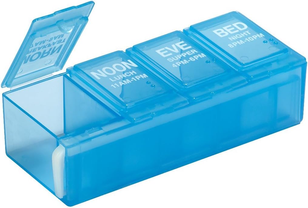 EZY DOSE Daily Pill Planner, caz de medicină, caseta organizator de vitamine, Compartimente de blocare pentru a asigura prescriptie medicamentatie si prevenirea Spillling accidental, 4 ori pe zi, culoare mai Vary, BPA gratuit