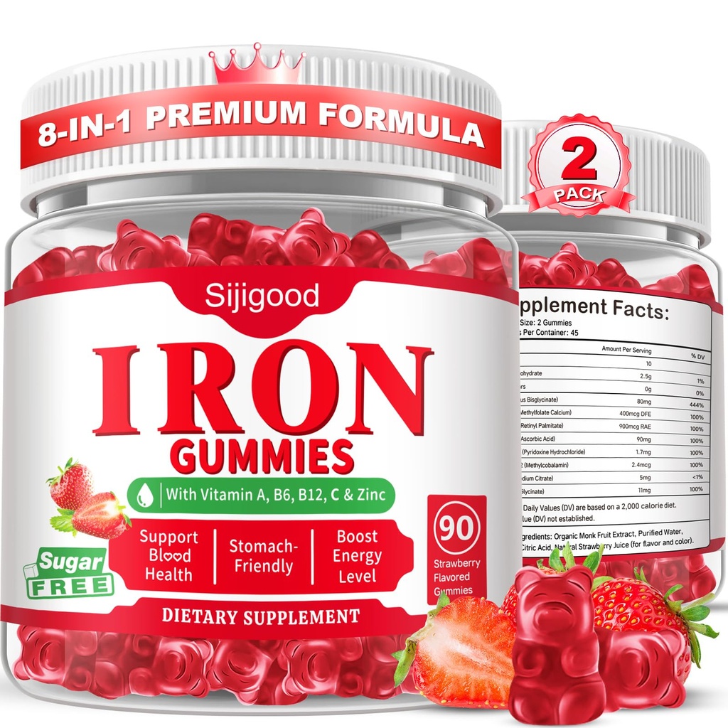180 Count | Iron Supplement for Women,Men & Kids, Iron Gummies for Iron Deficiency & Anemia with Vitamin C B6 B12,Folate-Iron Supplement Support Bl♡♡d Oxygen & Energy Boost, Vegan,Non-GMO &Gluten Free