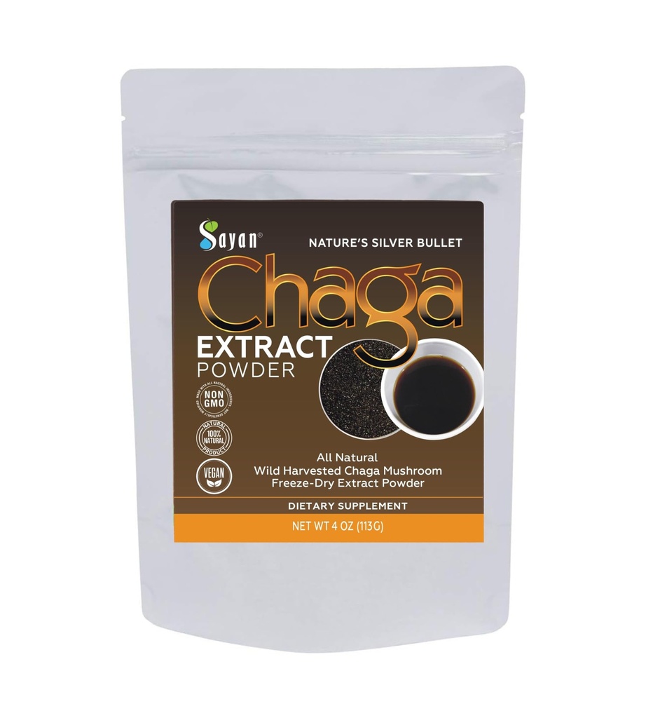 Chaga Mushroom Extract Powder 4 oz, Freeze Dried Wild Siberian Chaga | Antioxidant for immune support and digestion, blend into coffee, tea or smoothies, caffeine-free, non-GMO, no fillers