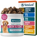 Dog Skin and Coat Supplement Chews - Omega-3 Fish Oil, EPA & DHA, Biotin, Vitamin A & D3 - Coat Shine, Skin Hydration, Shedding & Itch Relief - Made in USA - 60 Count