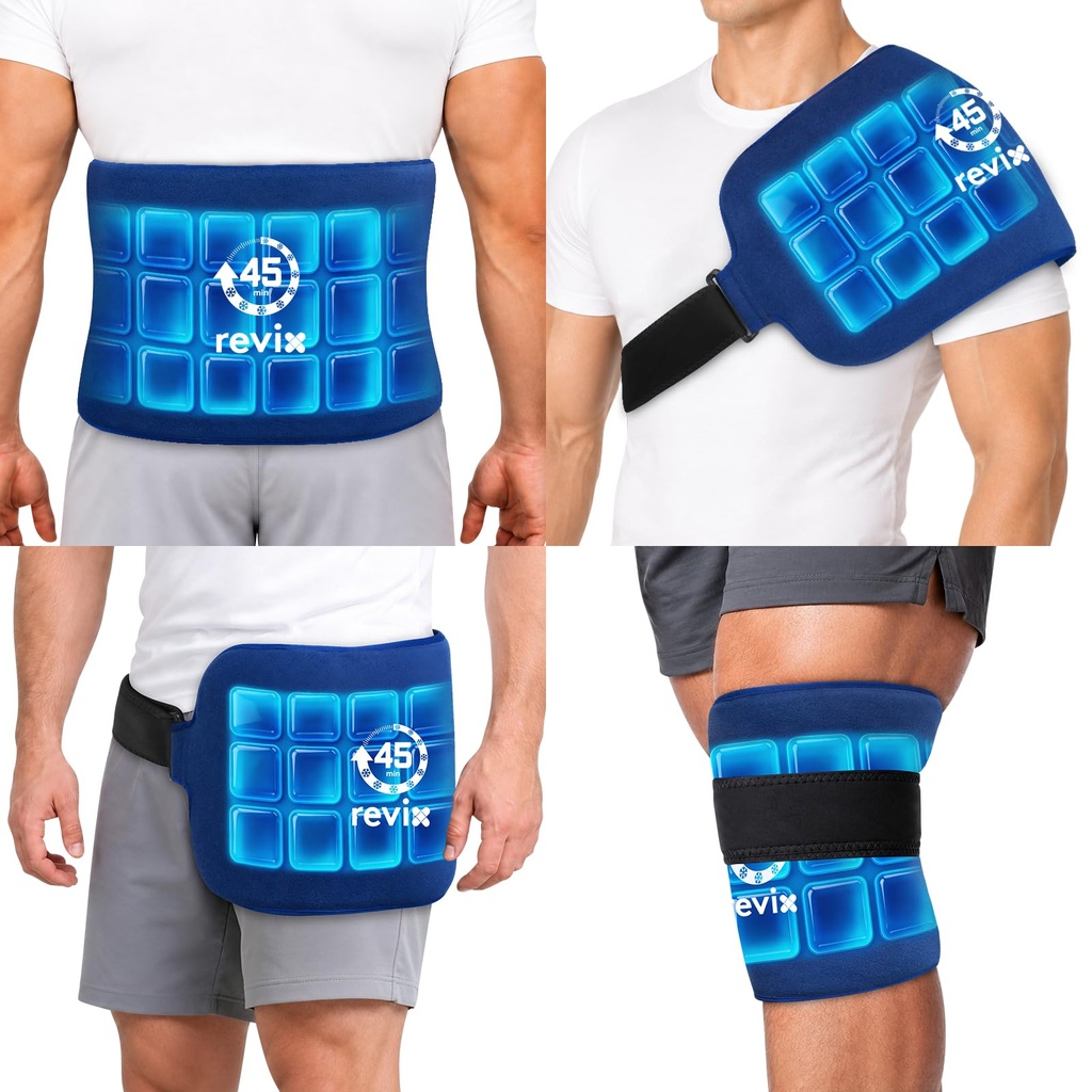 REVIX Ice Pack for Injuries Reusable for Lower Back, 45-Min Cold Therapy | 16x9in Full Coverage for Lower Back, Shoulder, Hip & Knee, Long-lasting Cold Gel Wrap, Hands-free Strap