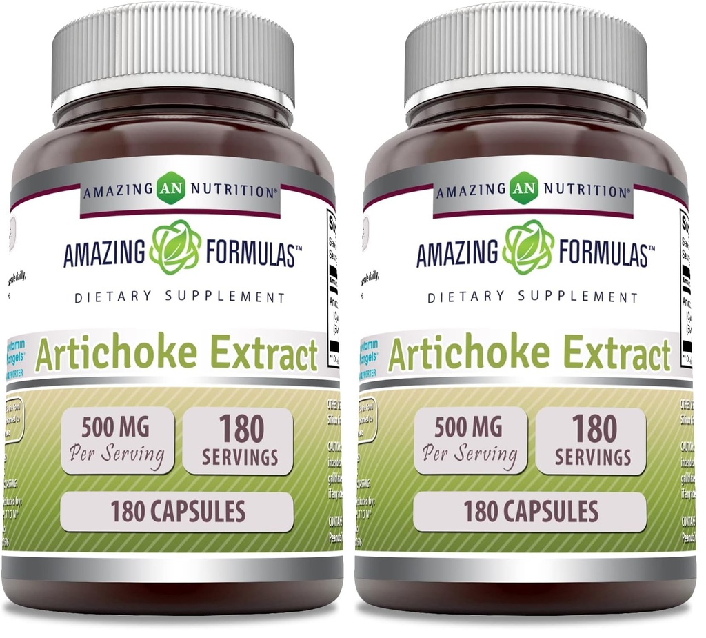 Amazing Formulas Artichoke Extract Supplement | Cynara Scolymus Leaf Capsules| 500 Mg | Capsules | Non-GMO | Gluten Free | Made in USA (2 Pack, 180 Count)