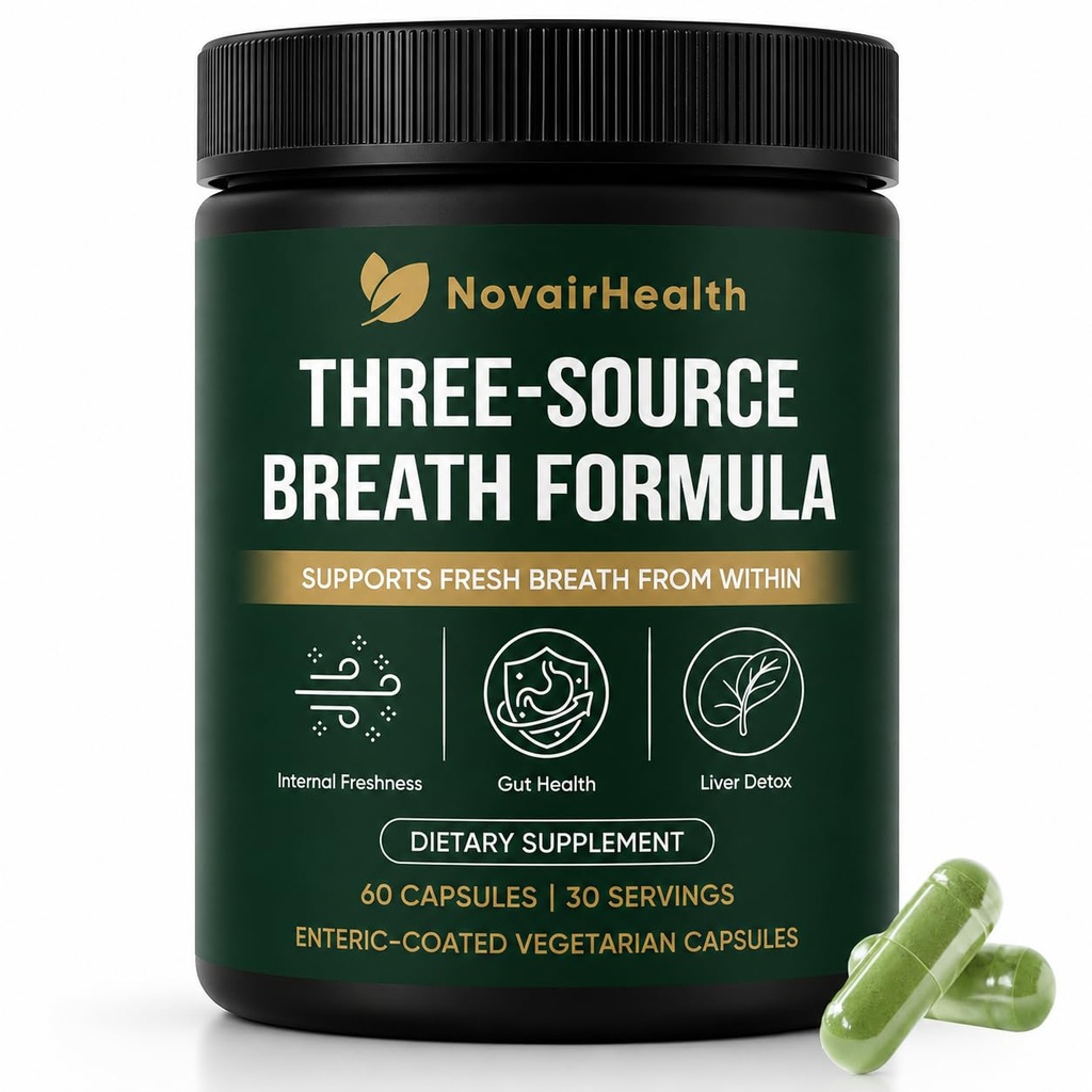 Nouri Three Source Breath Formula, Gut Health Supplement with Oral Probiotics, Zinc, Chlorophyllin, Berberine HCL ＆ Artichoke, Support Gut Balance, Liver Detox ＆ Fresh Breath (1)