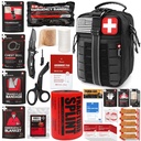 Survival First Aid Kit with Israeli Bandage, Chest Seal, Tourniquet, Splint, Tactical Military Combat Molle IFAK for Wound Care, Bleeding Control, Trauma Hemorrhage and More (Black)