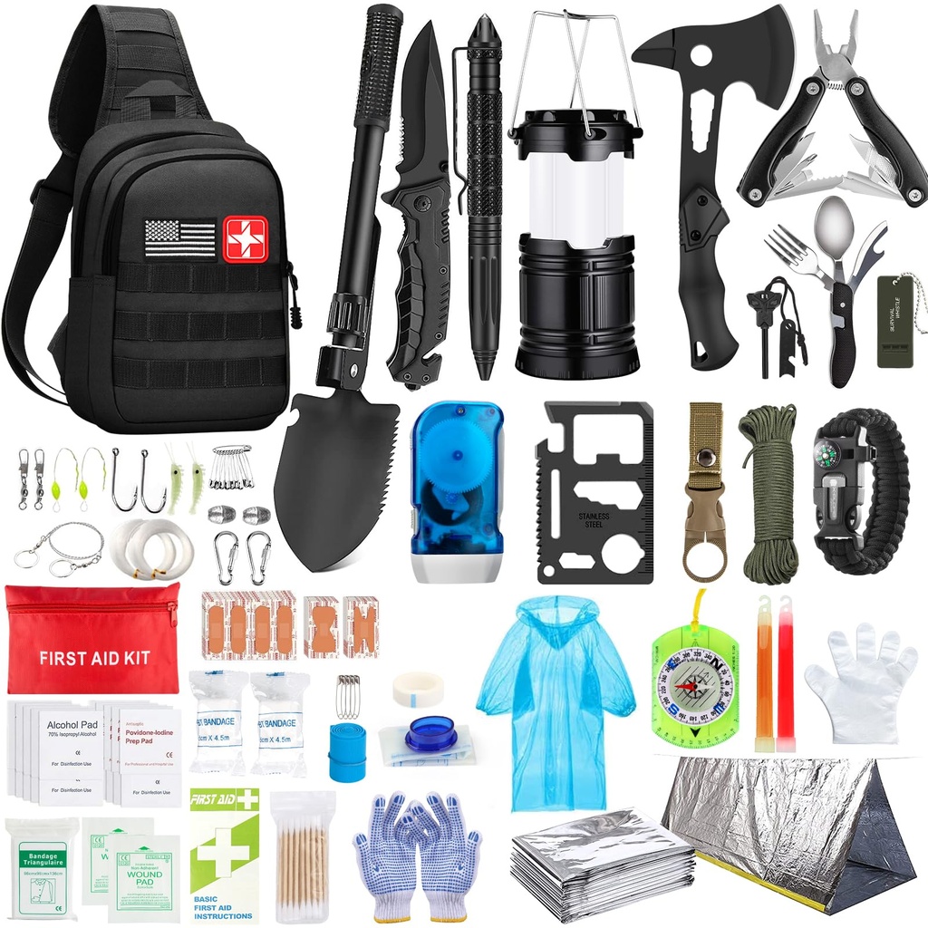 Survival Kit, First Aid Kit Survival Gear and Supplies Emergency Kit with Bug Out Bag Tactical Military Grade Molle IFAK for Camping, Earthquake, Hiking, Hunting, Gifts for Men Dad