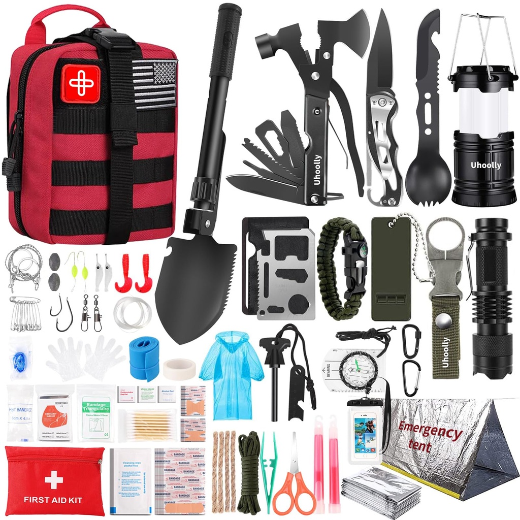 Survival Kit, Gifts for Men Women Teen Boys, 252 pcs Survival Gear and Equipment Mini First Aid Kit for Car Home, Emergency Kit with Molle System for Earthquake, Outdoor Adventure, Car Travel