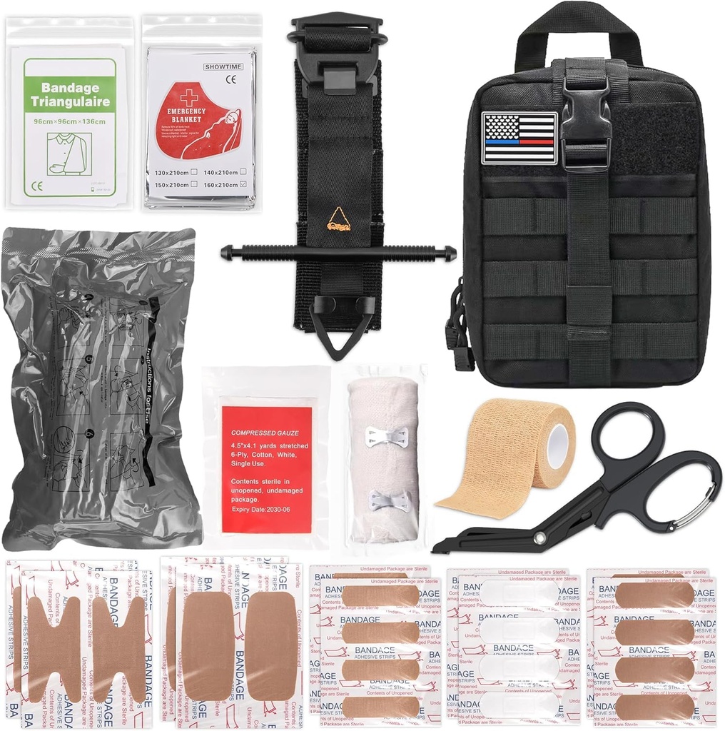 41 PCS Emergency First Aid Kit – Trauma Bag with Tourniquet, Israeli Bandage, Ideal for Camping, Hiking, Car, Home, and Outdoor Survival (MOLLE Compatible)