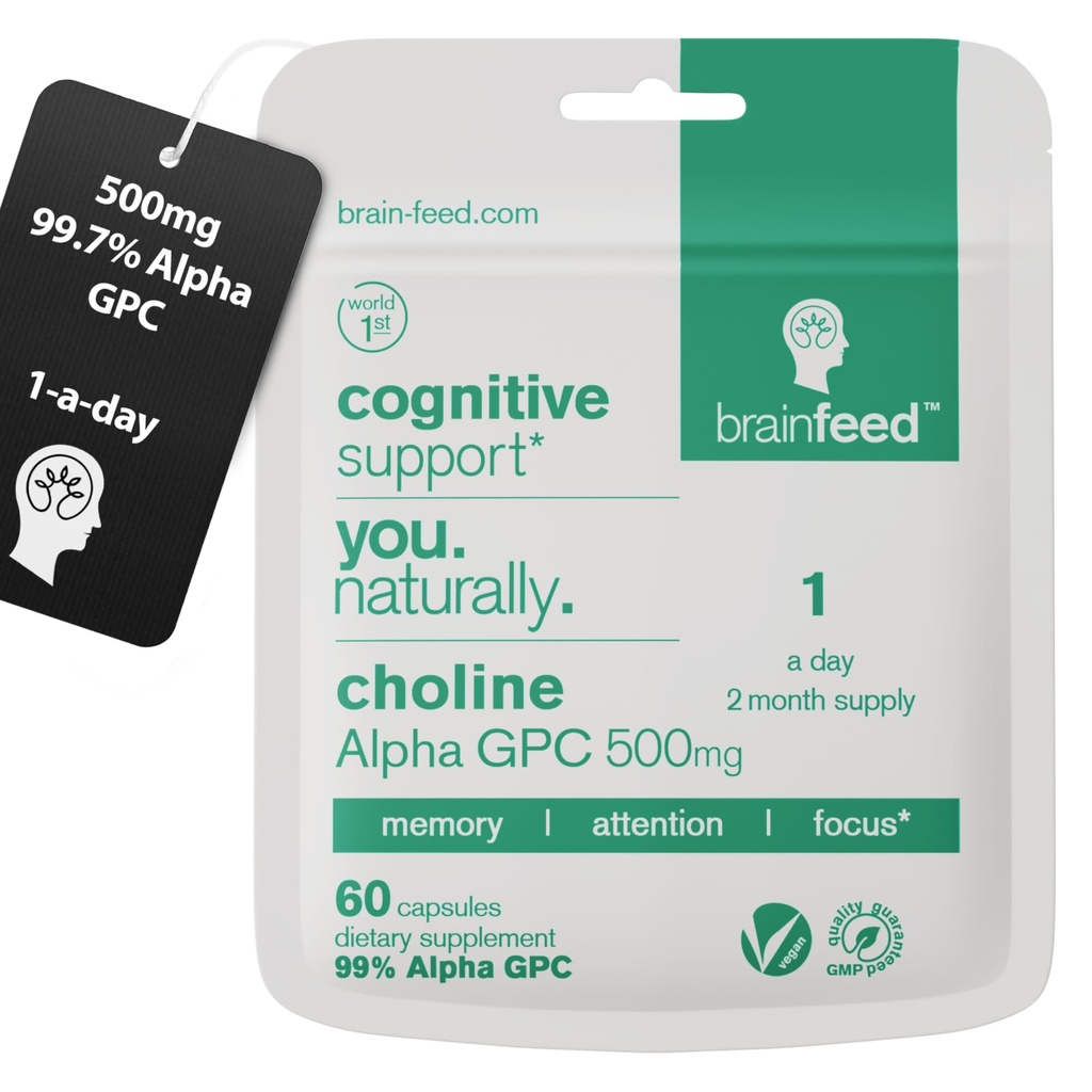 Acetylcholine Supplements for Brain Health, Memory & Focus | 1-A-Day 99% Alpha GPC Capsules (60) | Acetylcholine Nootropic | 500mg Alpha GPC Choline Per Capsule | Lab-Tested