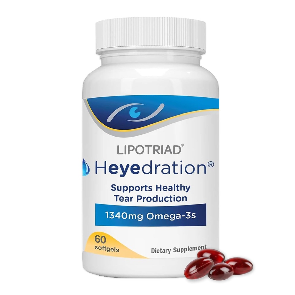 Lipotriad Heyedration Eye Vitamins, 60 Softgels, 30-Day Supply | Omega 3 Supplement with Vitamin E & Organic Flaxseed Oil