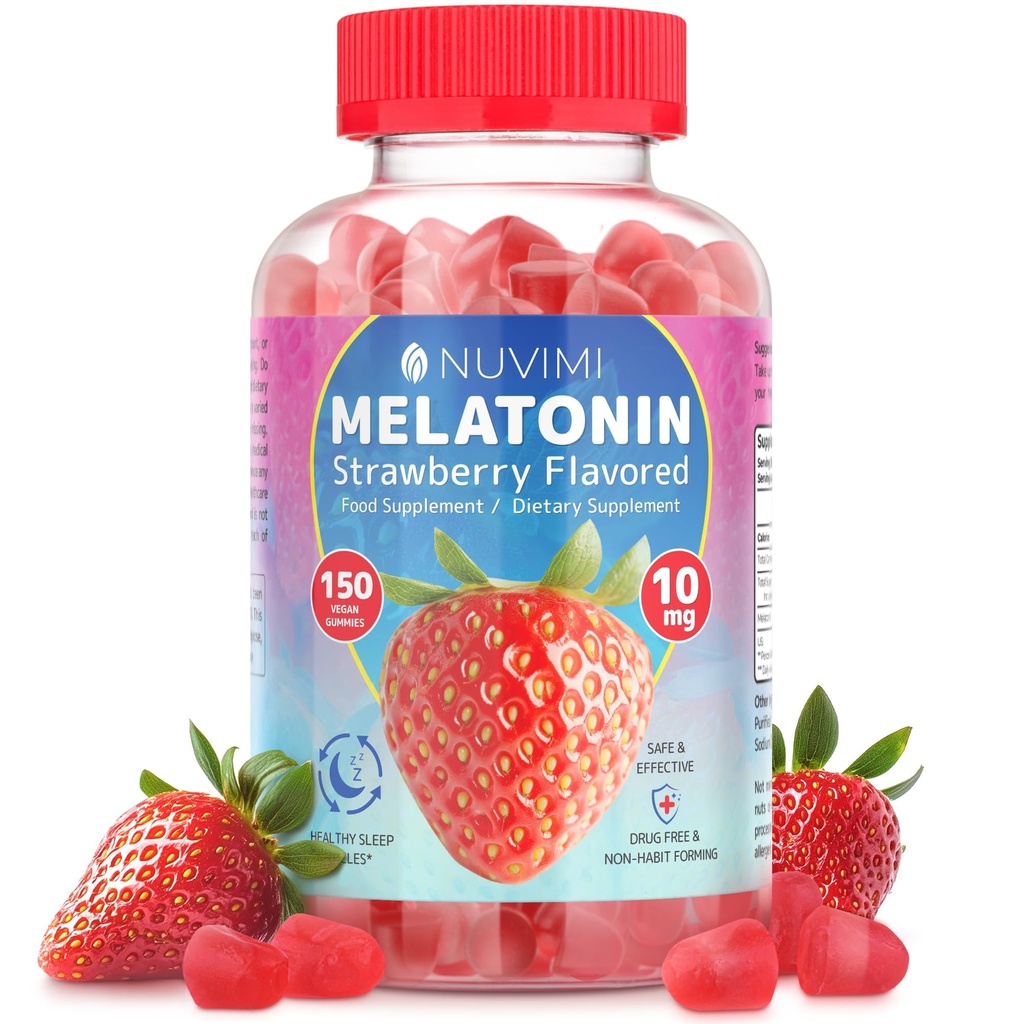 Melatonin Gummies - 10 mg Strawberry Flavored Dietary Food Supplement to Help Support Sleep - 150 Vegan Gummies