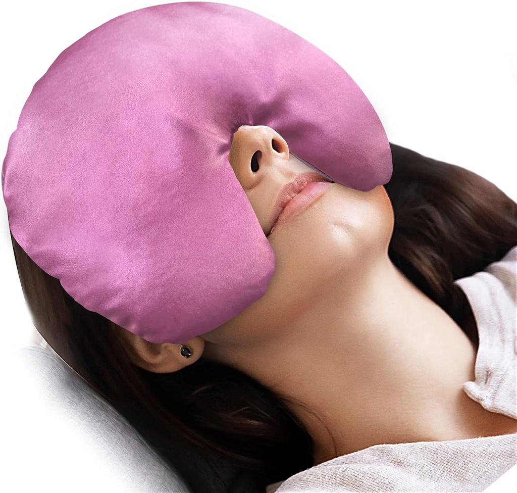 Sinus Mask Microwavable, Heated Eye Masks for Dry Eyes, Pink | Sinus Relief Mask, Warm Cold Compress for Face Eye Fatigue, Unscented Flaxseed Moist Heat, Weighted Eye Mask for Sleeping