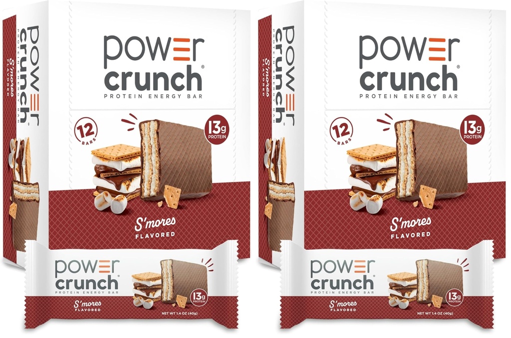 Power Crunch Protein Wafer Bars, High Protein Snacks with Delicious Taste, S'Mores, 1.4 Ounce (Pack of 24)