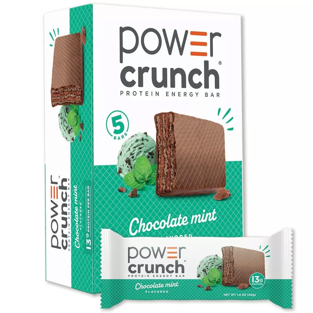 Power Crunch Chocolate Mint Protein Energy Bars, Crispy Wafer Whey Protein Snack, Protein Bar, High Protein Energy Snack - 1.4 oz (5 Bars)
