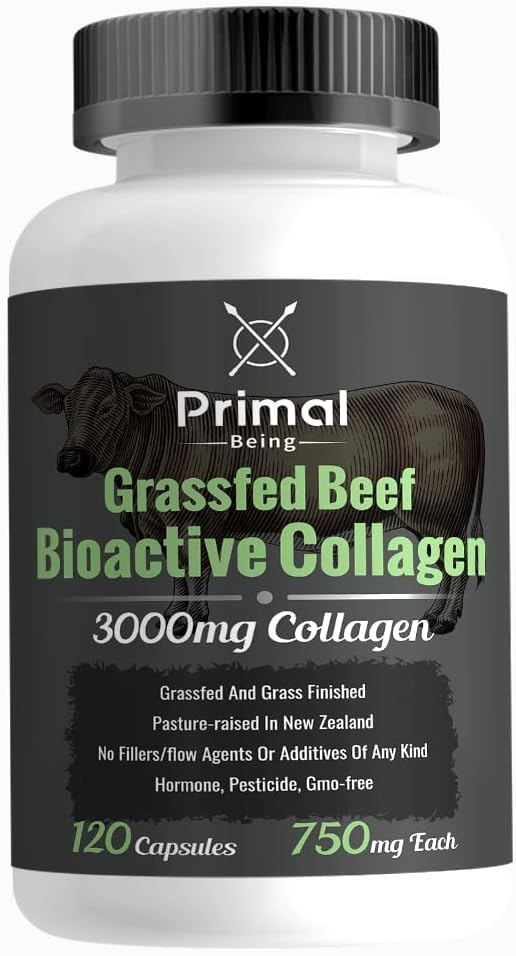 Primal Being Grassfed Beef Cartilage Collagen (Typ I-V & XI)- Unterstützt Haar, Haut, Nägel, Gemeinsame Gesundheit, Immunität, Verdauung, Post Exercise Recovery - 120 Kapseln, 3000 mg pro Servieren