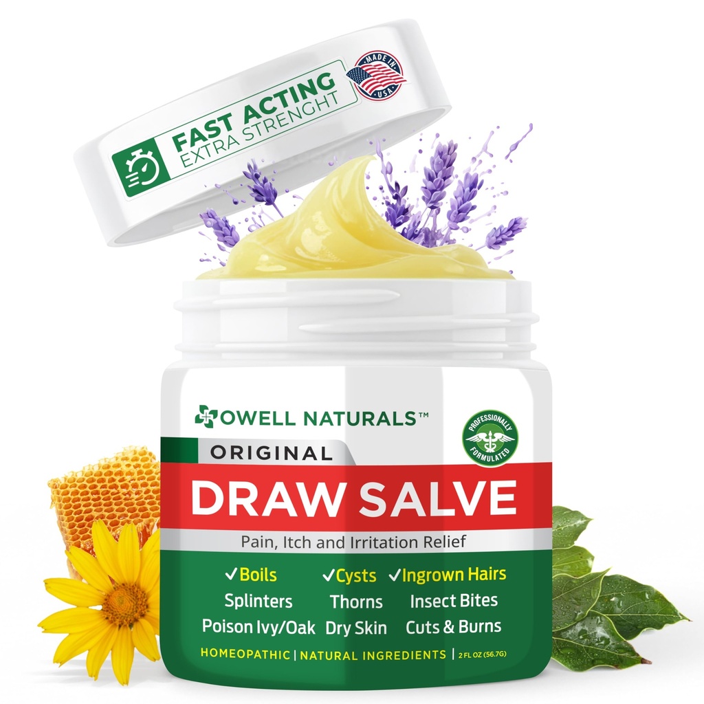 Owell Naturals Drawing Salve, 2 Fl Oz Ointment Multipurpose for Boil Removal, Cyst, Bumps, HS, Deep ingrown Hair, Splinter Out, Itch from Insect Bites, Poison Ivy