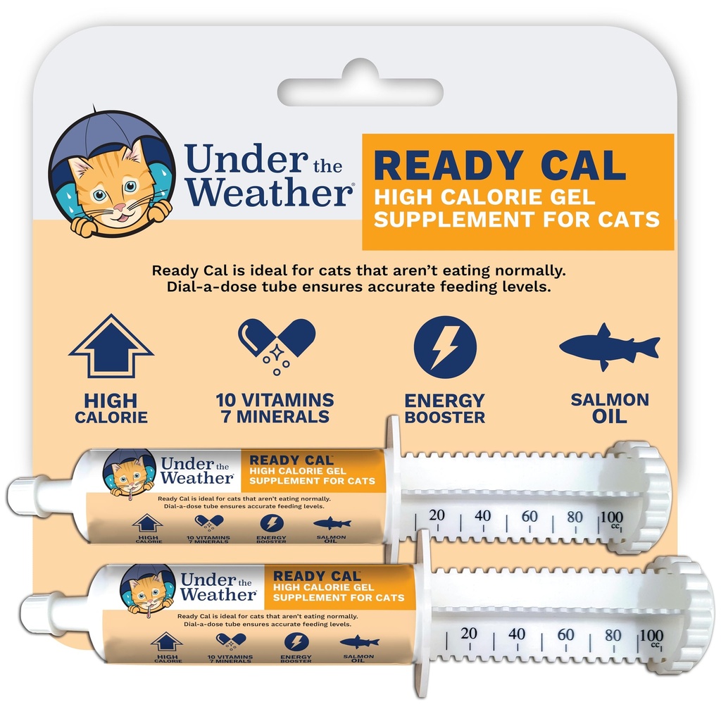 Under The Weather Pet | Ready Cal for Cats 100cc | High Calorie Supplement | Cat Weight Gainer and High Calorie Booster | 10 Vitamins, 7 Minerals & Omega Fatty Acids (2 Pack)