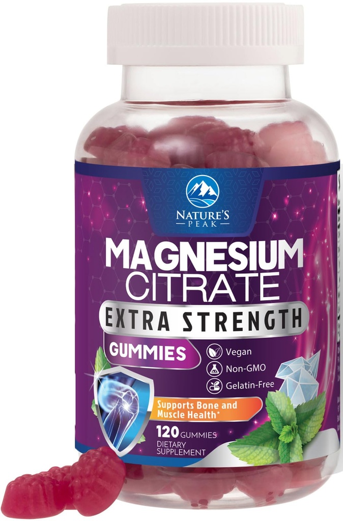 Magnesium Citrate Gummies - High Absorption Magnesium Citrate Gummy Supplement - Natural Bone, Nerve, Muscle, Calm, & Relaxation Support for Adults - Raspberry Flavor, Gluten Free, Vegan - 120 Gummies