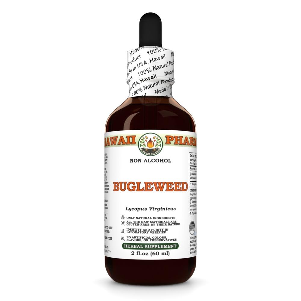 Hawaii Pharm Bugleweed Alcohol-Free Extract, Glycerite for Thyroid Balance, Eases Premenstrual Discomfort, Soothes Breast Tenderness, Supports Women's Wellness - 2 fl.oz
