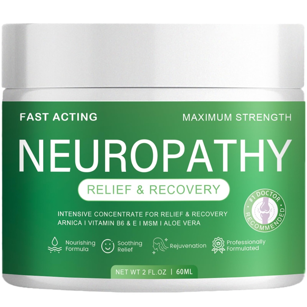 Neuropathy Cream, Neuropathy Pain Relief for Feet, Fast Acting Maximum Strength for Feet, Hands, Legs, Toes, Muscles, Joints, Waist Includes Arnica, Vitamin B6, Aloe Vera, MSM. 2 Fl Oz (Pack of 1）