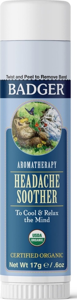 Badger Headache Soother, 100% Organic Essential Oil Aromatherapy, All-Natural Headache Relief w/Peppermint, Eucalyptus & Lavender, .6 oz