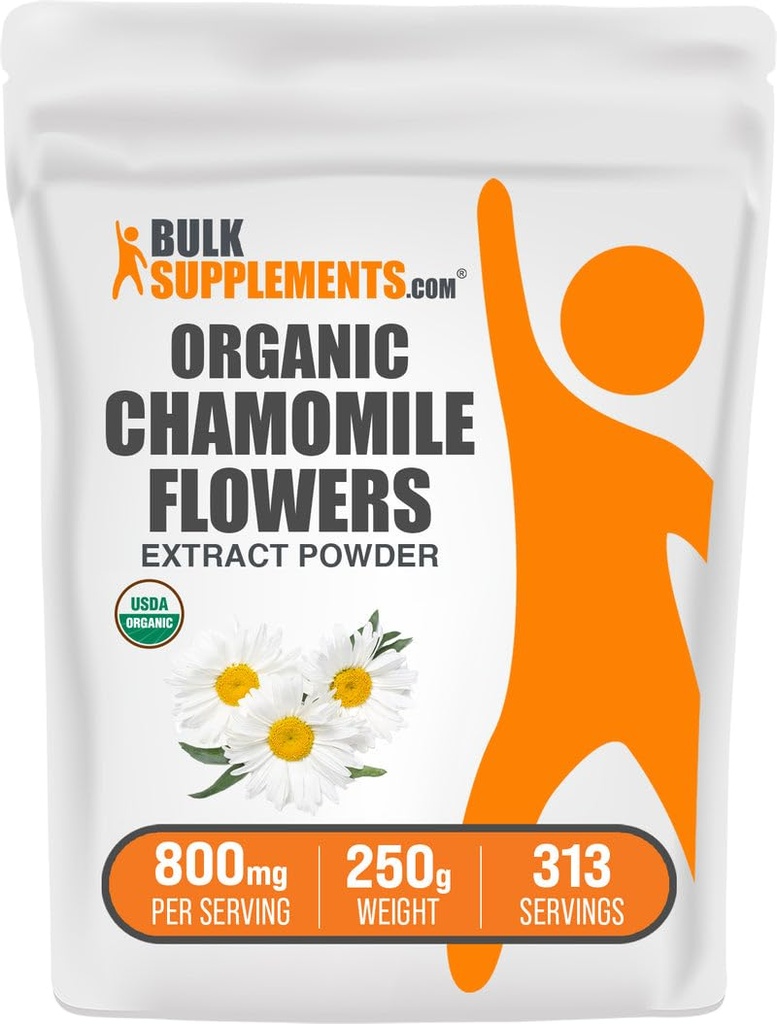 BulkSupplements.com Organic Chamomile Extract Powder - Herbal Supplement, Sourced from Chamomile Flowers - Vegan & Gluten Free, 800mg per Serving, 250g (8.8 oz) (Pack of 1)