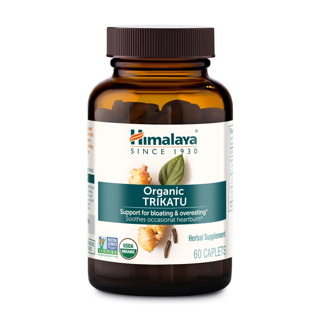 Himalaya Organic Trikatu, 60 Day Supply - Digestive Health Supplement for Occasional Bloating, Heartburn, and Indigestion Relief - USDA Organic, Vegan, Non-GMO, Gluten Free, 60 Caplets | Herbal Digestive Health Supplement for Occasional Bloating, Heartburn & Indigestion Relief - Vegan, Non-GMO, Gluten Free