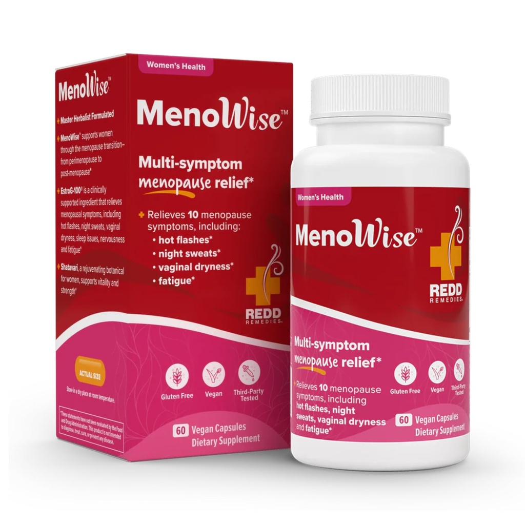 Redd Remedies, MenoWise, Relieves Symptoms, Including Hot Flashes, Night Sweats, Vaginal Dryness, and More, 60 Vegan Capsules