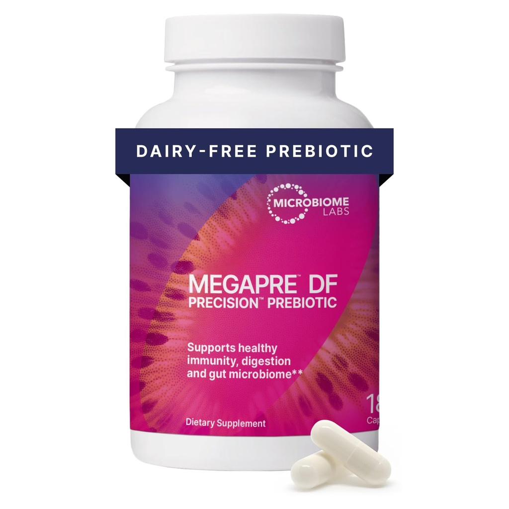 Microbiome Labs MegaPre DF - Dairy-Free Prebiotic Fiber Supplement - Gut Health Prebiotics for Women, Men & Kids 3+ - Support Microbial Diversity (180 Capsules)