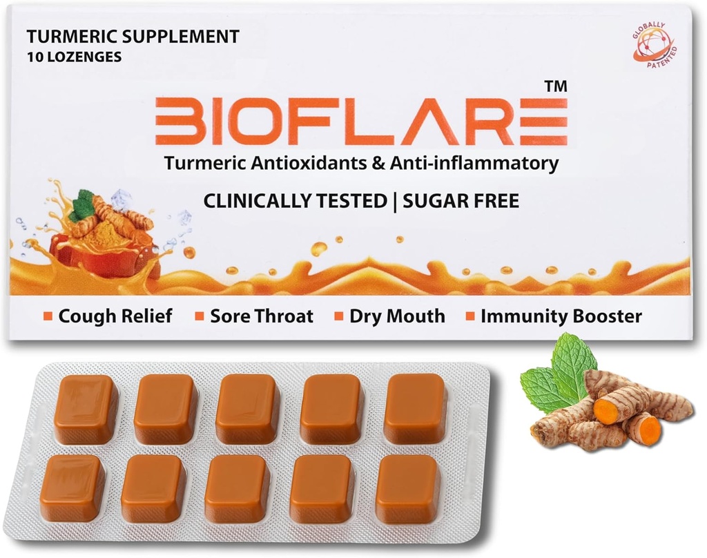 Turmeric Lozenges – Sugar Free Cough Drops for Adults, Sore Throat Relief & Dry Mouth Lozenges – Turmeric Curcumin Supplement, Anti Inflammatory Support, Cough Suppressant (10 Count)
