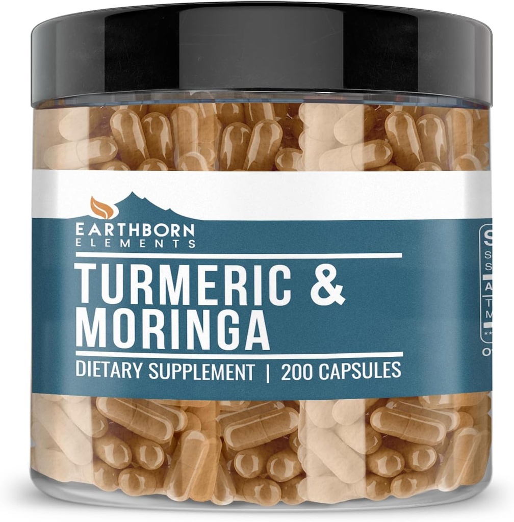 Maapealsed elemendid Turmeric & Moringa 200 kapslid, puhtad ja lahjendamata, lisaaineteta