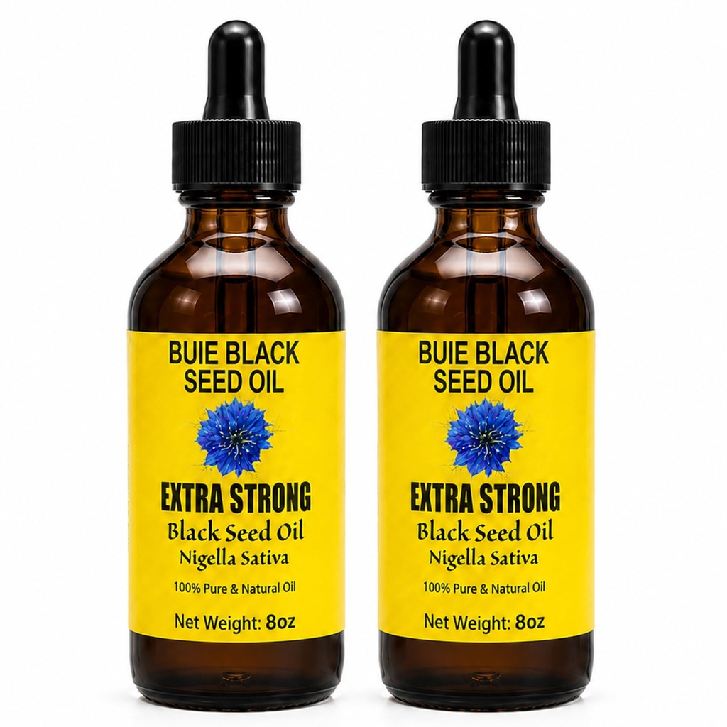 BUIE Black Seed Oil Cold Pressed, 4.5-6% Thymoquinone, 2 x 8 Fl Oz | Pure Nigella Sativa with Omega 3 6 9; skin, hair & digestion support; twin value pack for daily wellness