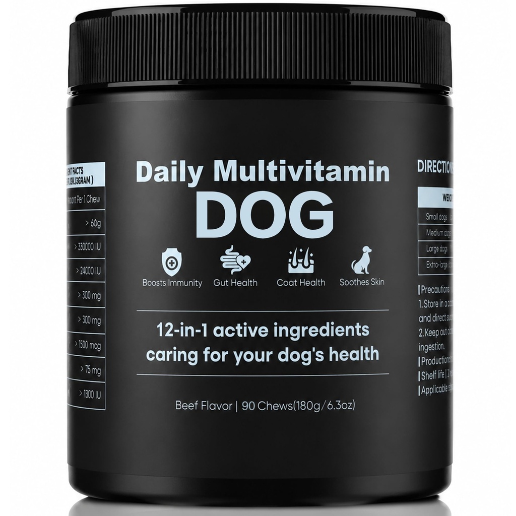 90 Counts Daily Multivitamin, Dog Allergy Support Chews | Salmon Oil & Vitamins Itch Relief Chews– Skin & Coat Care, Helps Reduce Itching & Licking, Gut & Immune Supports