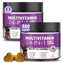 24-in-1 Dog Vitamins and Supplements 300 Ct Dogs Multivitamin Chewable Contain Chondroitin Probiotics Omega-3 Glucosamine for Dogs Skin Coat Heart Joint Gut Liver Brain Eyes Immune Support - Chicken
