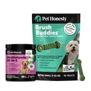Pet Honesty Dog Wellness Virtual Bundle – 10-in-1 Multivitamin Supplement (Peanut Butter, 90 Ct) + Brush Buddies Dental Sticks for Extra Small Dogs (40 Ct) – Daily Health & Dental Support
