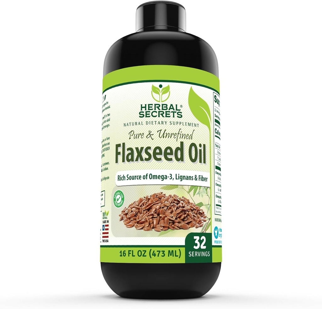 Herbal Secrets Organic Flaxseed Oil Suplemen 12.4, 16 Fl. Oz.