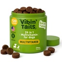 Dog Multivitamin Vibin' Tails 24-in-1 Soft Chews All Ages Bacon 120ct | Vet-formulated daily vitamins with probiotics, omega-3 & glucosamine for puppy & senior skin, coat, digestion & total health