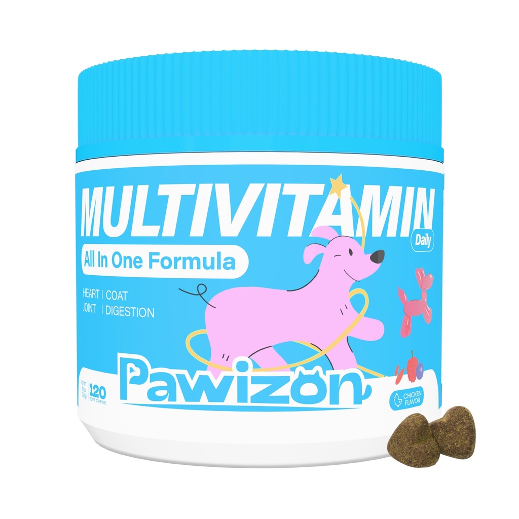All-in-One Dog Multivitamin with Superfood Berries, Probiotics, Glucosamine, Omega 3 - Support Hip Joint, Skin Coat, Allergy Relief, Digestion, Immune Health - Vitamins Supplement - 120 Chews