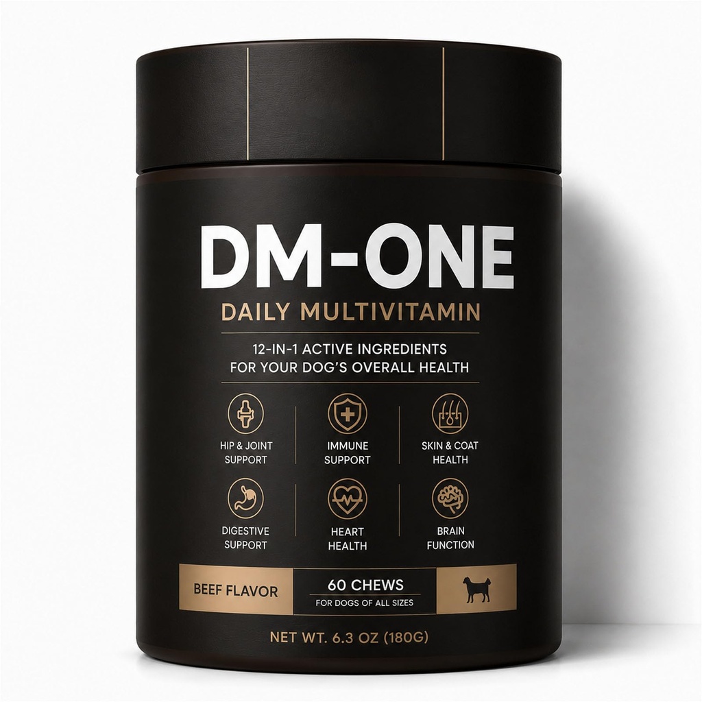 DM Daily Multivitamin for Dogs - Multivitamin Itch Relief Chews for Skin Coat, Gut & Immune Supports, 60 Chews